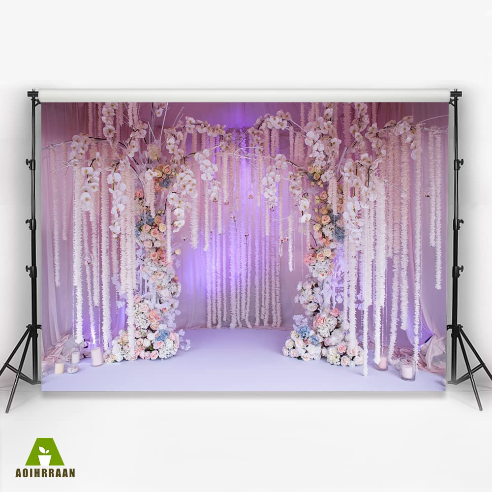 Aoihrraan 3,5x2,5m Wedding Ceremony Backdrop Romantic Rose Flower Tassel Arch Door Curtains Photography Background Bridal Shower Decor Valentine's Day Party Couple Lovers Portrait Photo Studio Props - Image 3