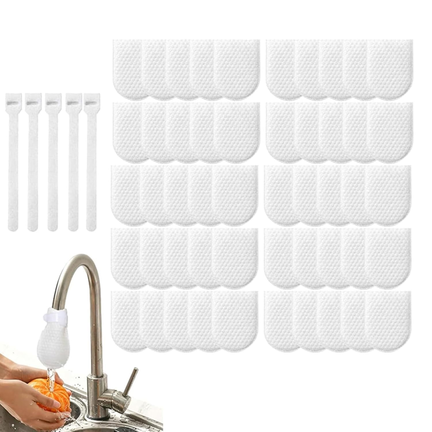 Faucet Filter Bag,50 Pcs Cotton Tap Water Filter for Kitchen Sink, Splash-Proof Non-Woven Material for Filtering Rust, Silt and Sediment, Groundwater Purifier for Home (White 50pcs)