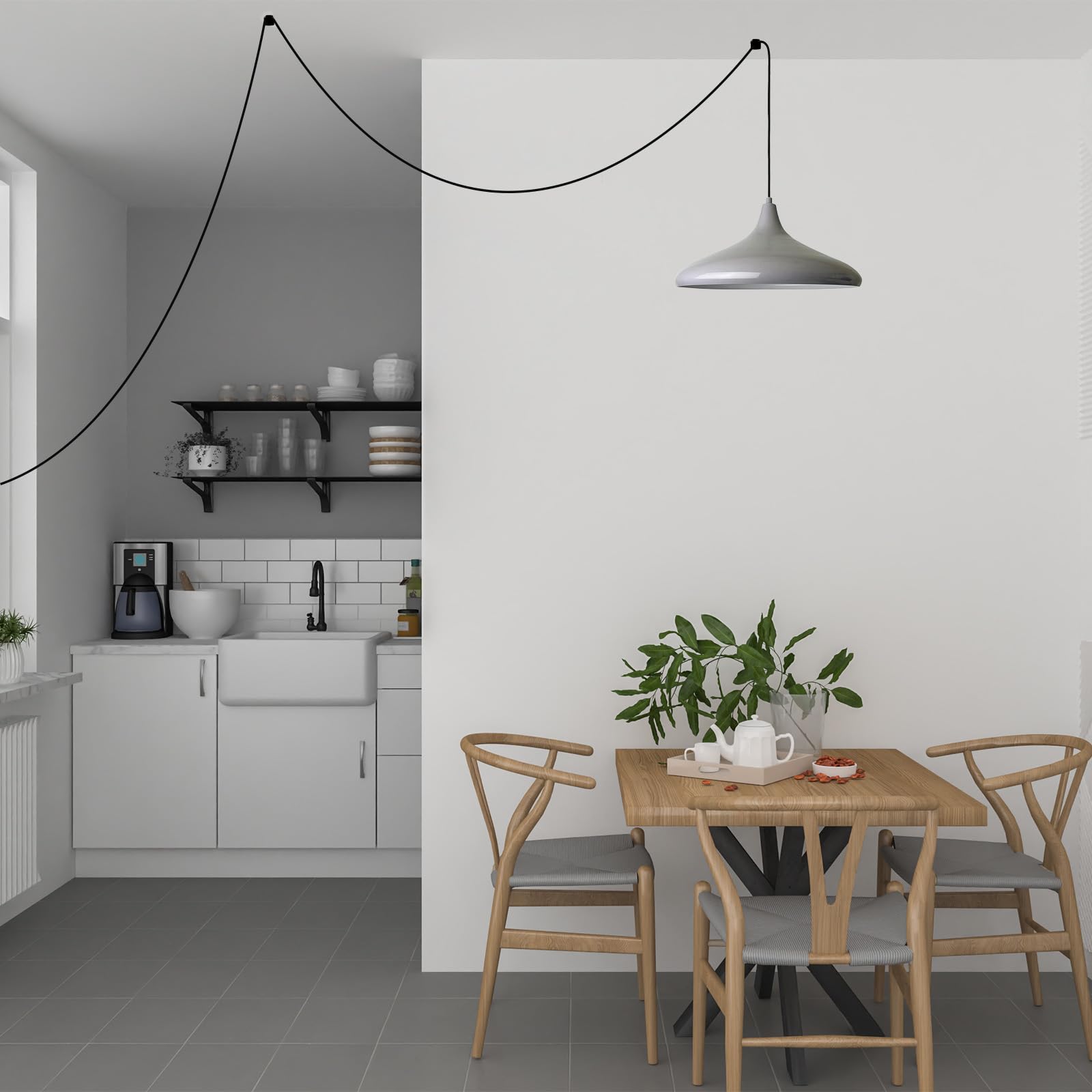 bamyum Champion Pendelleuchte, Vintage, 35 cm, E27, Vintage, für Schlafzimmer, Hängeleuchte, Wohnzimmer Industrielle Lampe mit Schalter 4,5 m, verstellbares Kabel, Plug-in, Grau