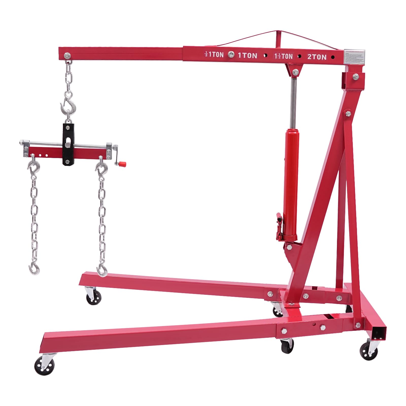 2 Ton 4400lbs Hydraulic Crane with Engine Leveler, Folding Hydraulic Crane with 6 Iron Caster Wheels, for Car Fixing Garage Workshop