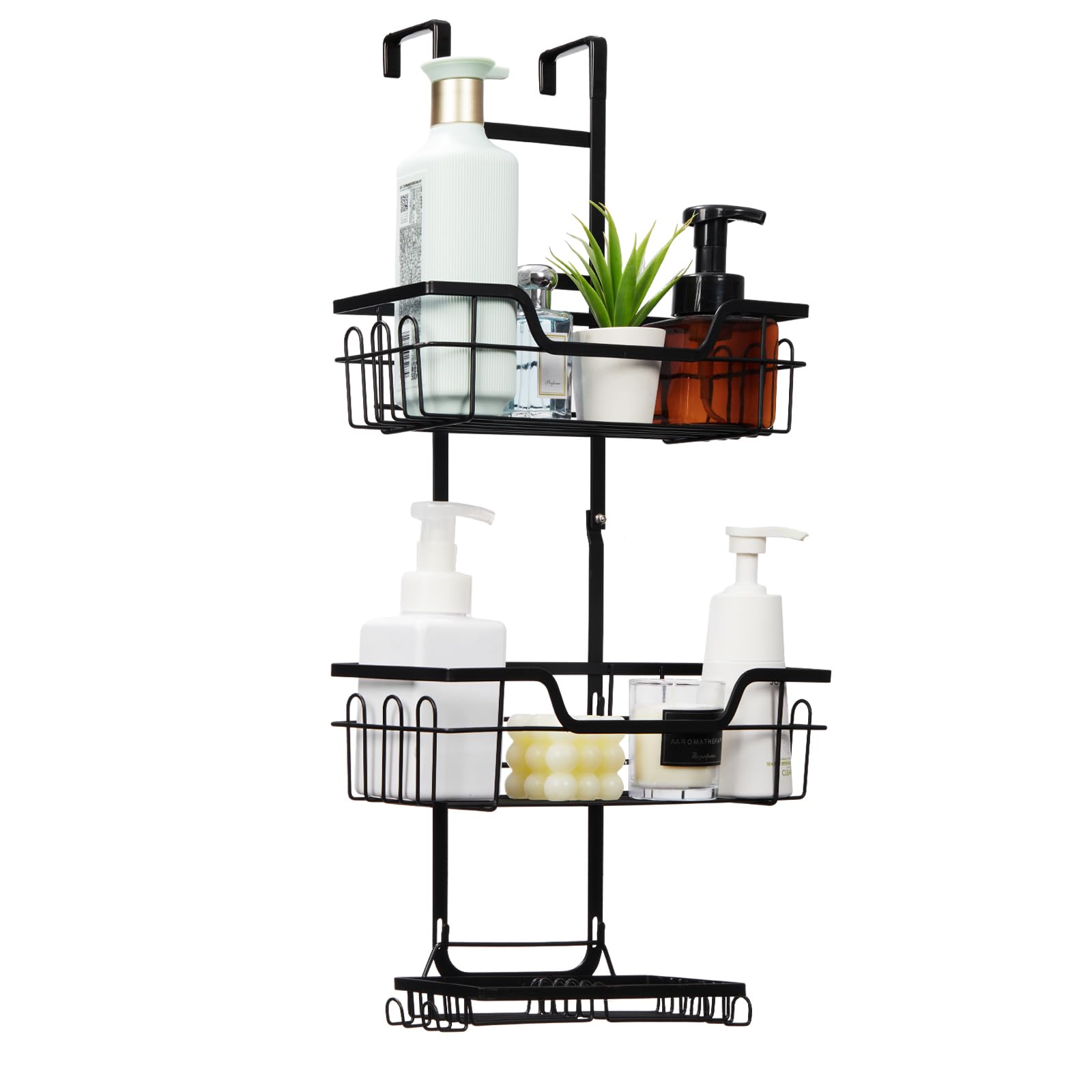 Crownshop Storage Rack 3 Tier Hanging Shower Caddy 3 Tier Showers Caddy Hanging 62X25cm Over Door Showers Caddys Storage Rack Shower Shelf No Drilling For Shampoo And Razor Soap Conditioner