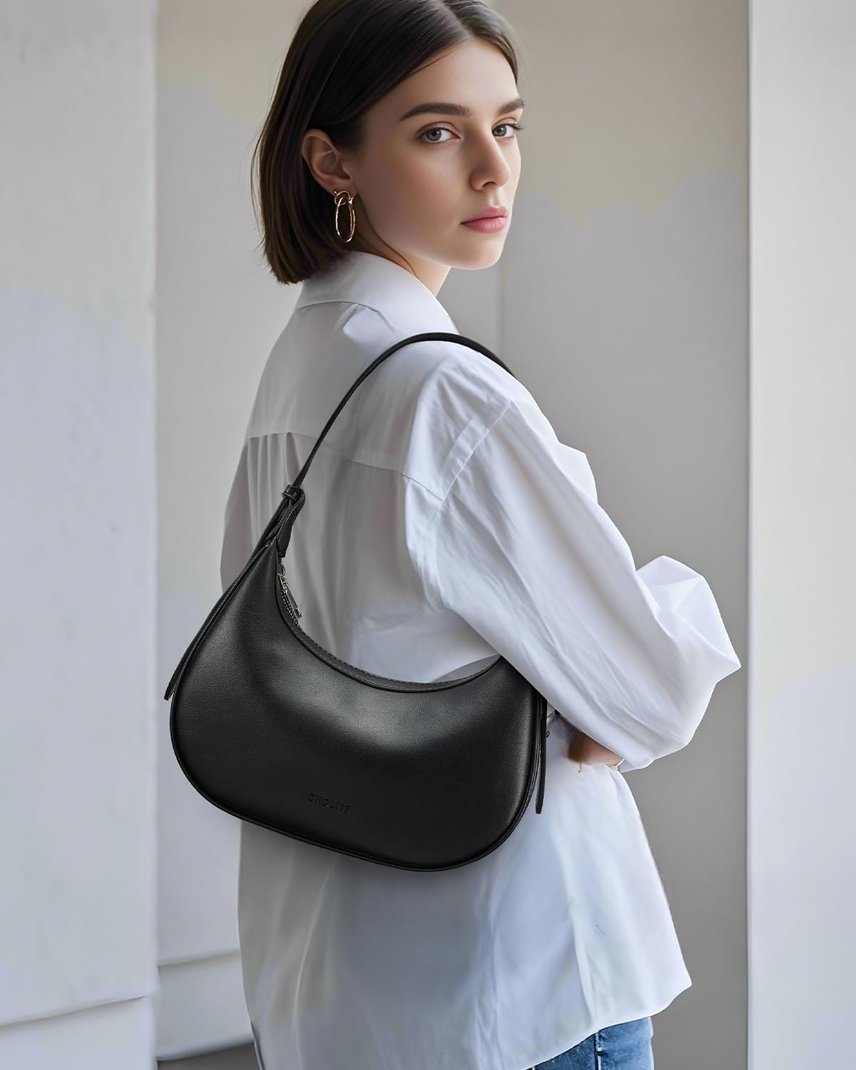 CHOLISS Bolso de hombro para mujer, de piel vegana RFID, con diseño de media luna, bolso de mano para las axilas, bolso de mano de viaje con asa superior
