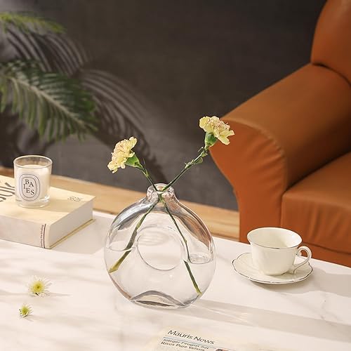 Miniatura 4 de Jarrón de vidrio, jarrón de vidrio Dount, florero de vidrio transparente, florero moderno, florero decorativo, jarrón redondo de vidrio para sala de