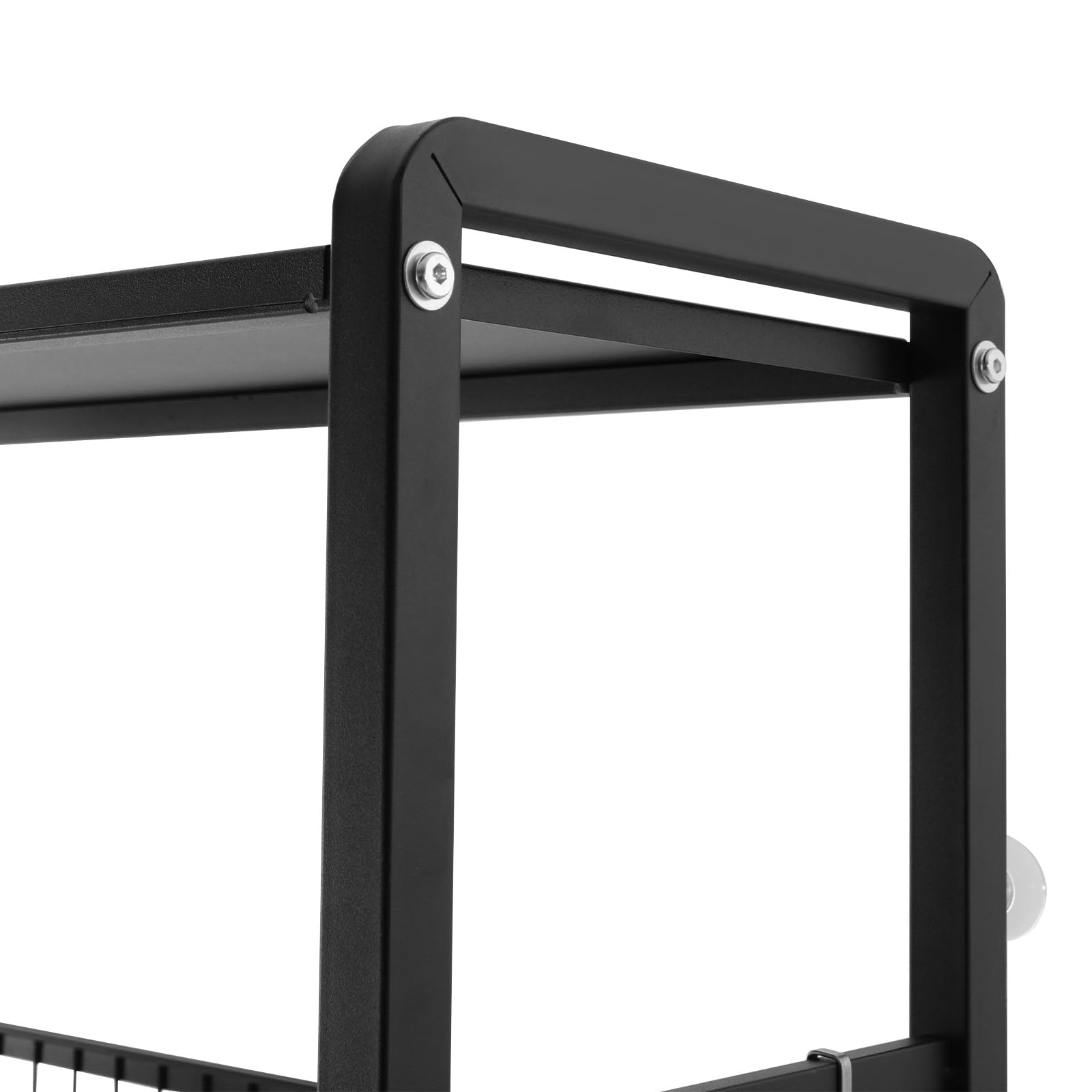 Estantería para lavadora de 3 niveles, color negro, estantería de baño, dos cestas de almacenamiento, con ganchos, ahorra espacio, reposapiés antideslizantes, 70,5 x 26 x 157,5 cm