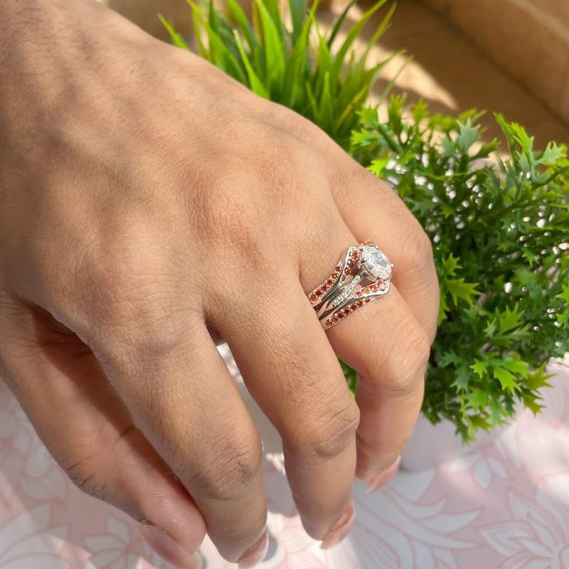 Miniatura 7 de Red Garnet V Shaped Enhancer Guard For Women, 14k Gold Finish Garnet Anniversary Wrap Ring, Anniversary Band