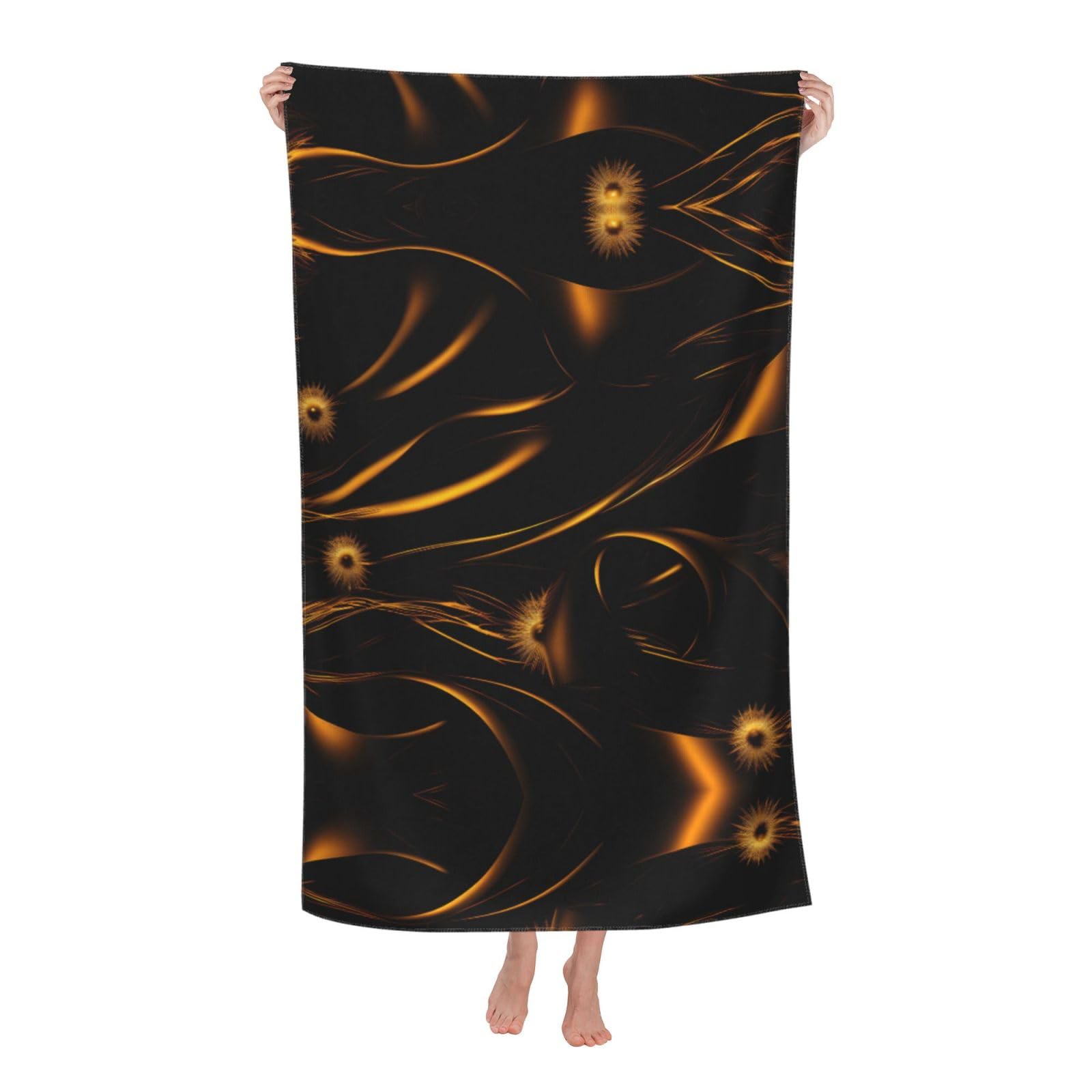 KPXXAQT Black And Gold Background Print Oversized Adult Beach Towel Quick-Dry Travel Swimming Camping Outdoor Adventures