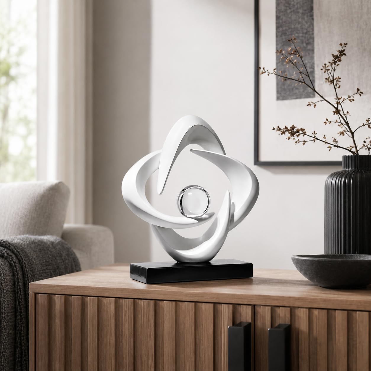 Moderne abstrakte Harz-Skulptur, blauer Ozean-inspirierter Art-Deco-Statue für Heimdekoration, Eingangstisch, Kaminsims, TV-Ständer, Regale, Bücherregal und Bürodekoration (weiß)