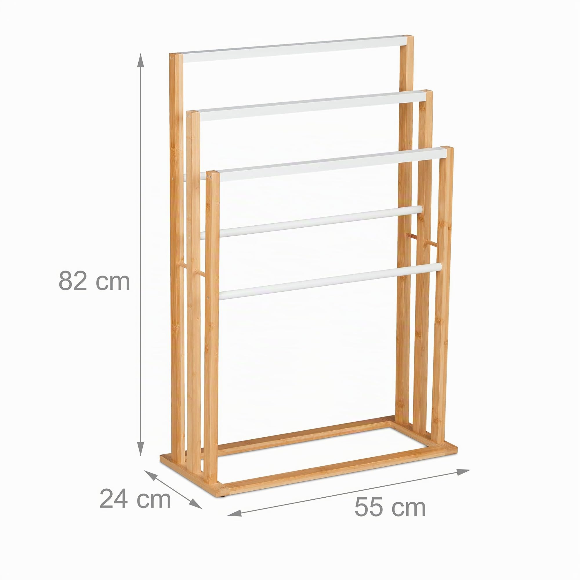 Relaxdays Toallero de Pie con 6 Barras, Bambú, 82 x 55 x 24 cm, Autónomo, Portatoallas Baño y Ducha, Natural y Blanco