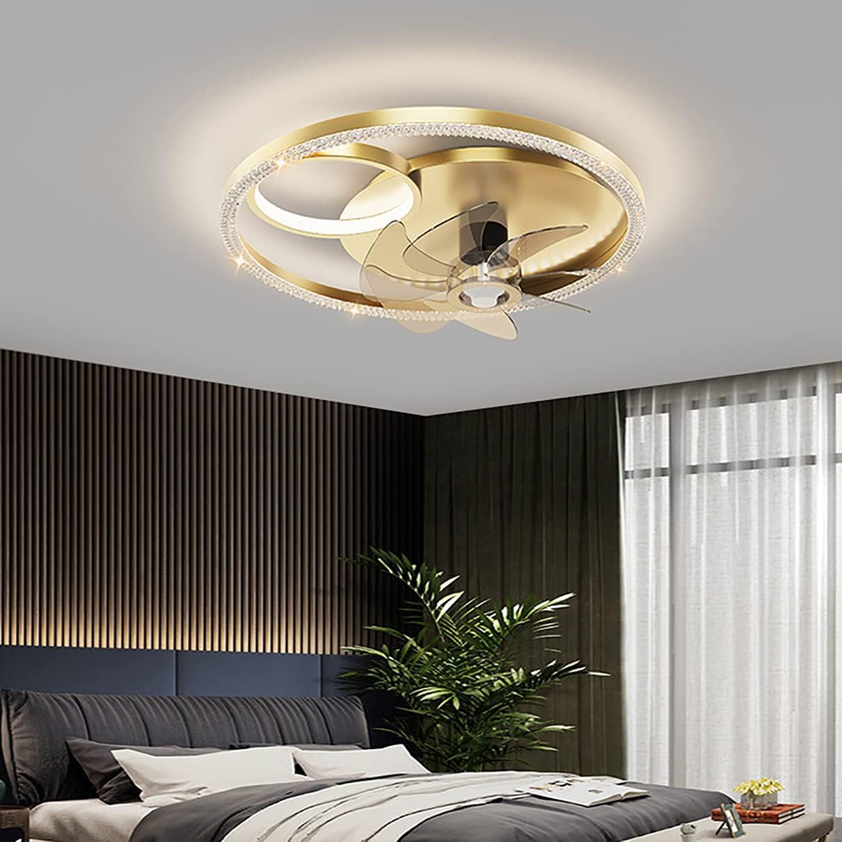 YUEGOO Reversible Fan with Ceiling Light and Remote Control Silence 6 Speeds Bedroom Led Dimmable Ultra-Thin Ceiling Fan Light Mute 48W Modern Living Room Quiet Fan Ceiling Light/D