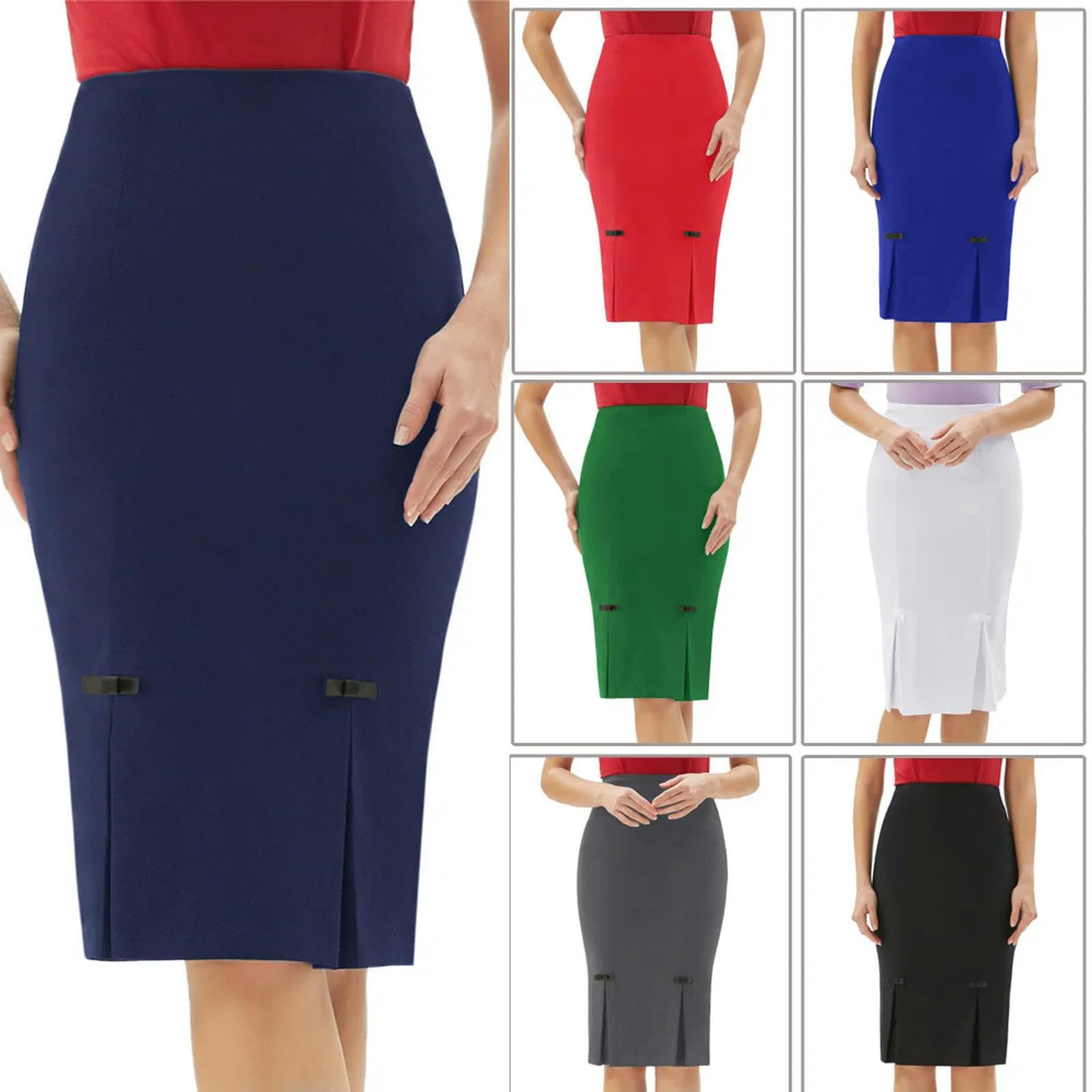 Gonne a Tubino da Donna con Spacchi sui Fianchi, gonne Lunghe Fino al Ginocchio, Gonna da Lavoro per Ufficio, Bianco, XL