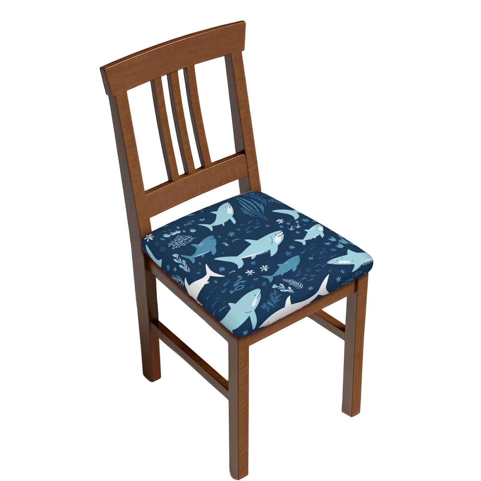 DWVTSLH Sharks Bar Stool Covers Square, Six Piece High Elastic Soft Seat Cushion Cover Protector Washable Barstool Slipcovers Nonslip Replacement Square Bar Chair Covers
