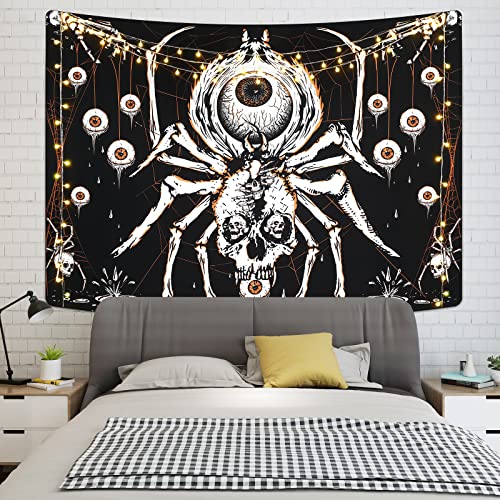 Boniboni Skull Tapestry Hippie Eyes Tapestries Black And White Tapestry Spider Skeleton Tapestry Scary Spider Web Tapestry Wall Hanging For Room(51.2 X 59.1 Inches) #TOP1