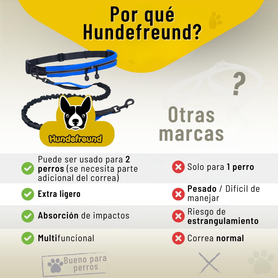 Correa con cinturón Manos Libres para Perros medianos y Grandes | Hundefreund Canicross Correa elástica de 120 a 180 cm
