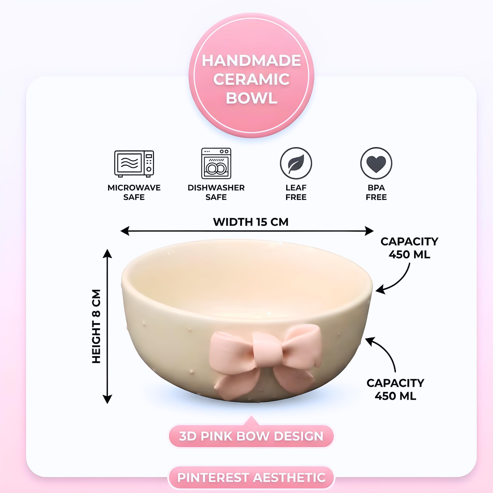 Pink Bow Bowl - Cute Ceramic Snack Bowl -2