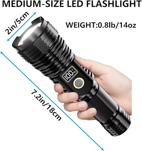 Miniatura 6 de Linternas recargables de alto lúmenes, luz LED súper brillante de luz de luz larga, linternas con zoom con pantalla digital LCD, 5 modos,