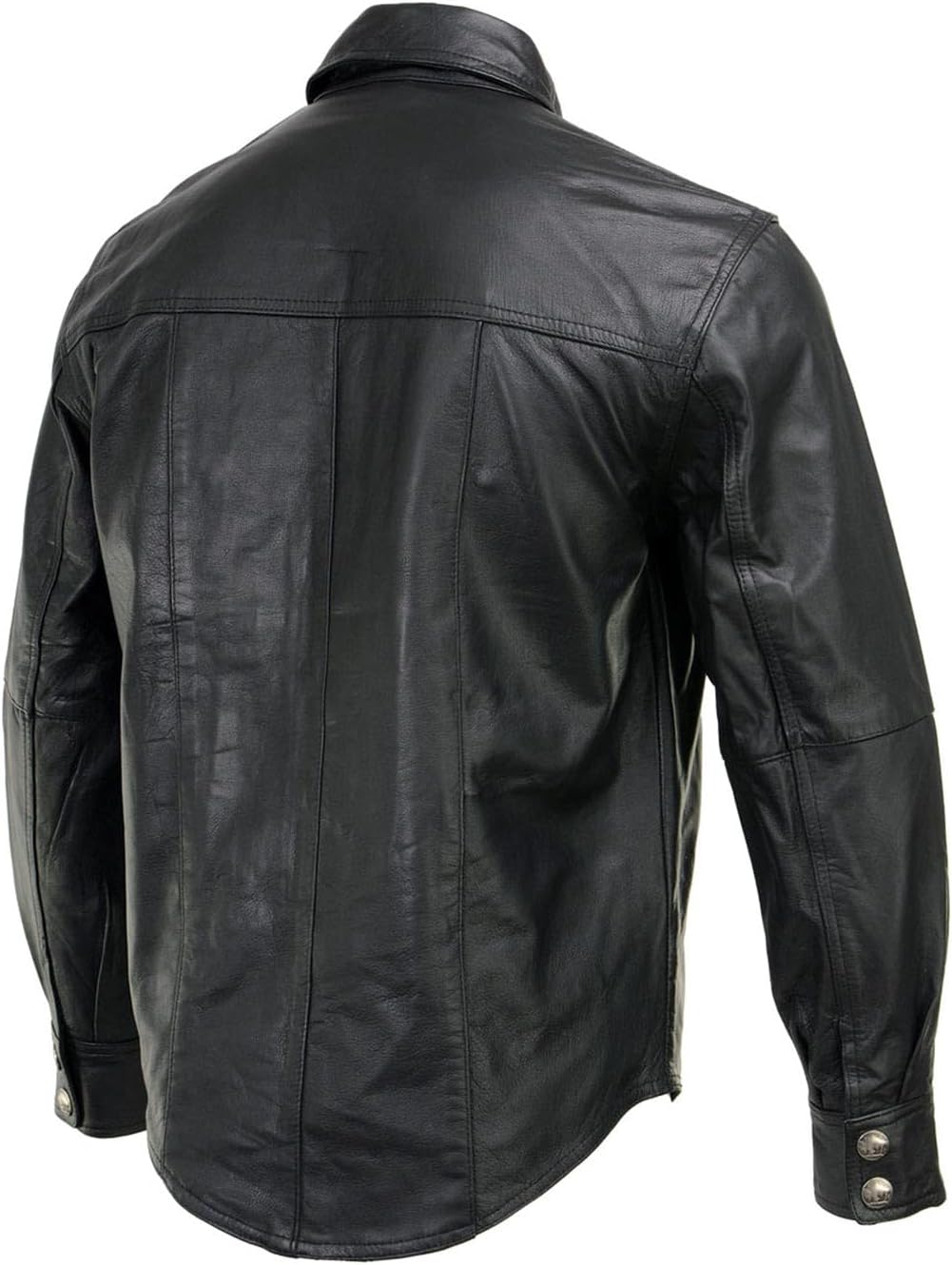 Milwaukee Leather MLM1611 Men's Premium Black Leather Casual Biker Rider Shirt w/Vintage 5 Cent Buffalo Buttons