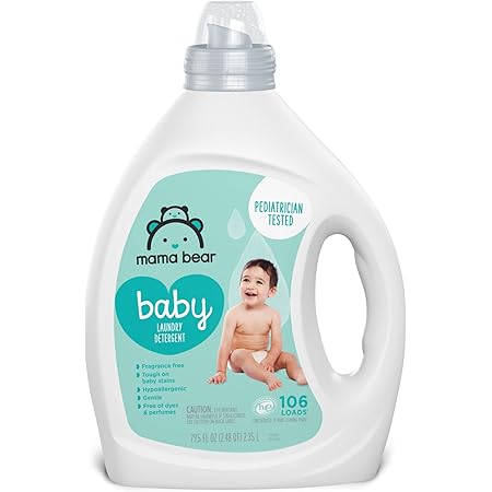Amazon Brand - Mama Bear Concentrated Liquid Baby Laundry Detergent, Free & Clear, 106 Loads, 79.5 FL OZ