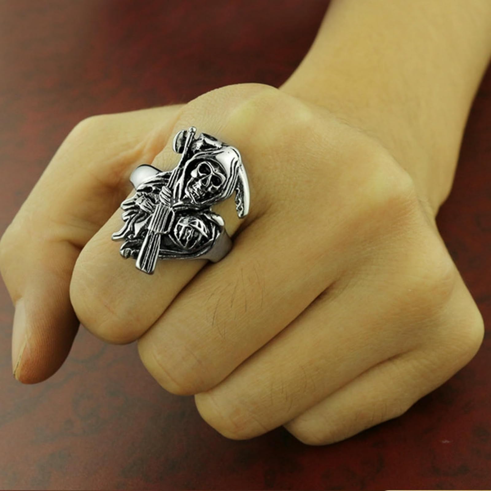 Totenkopf Sense Edelstahl Herrenring Dark Punk Gothic Schmuck Einzigartiges Geschenk für Ihn