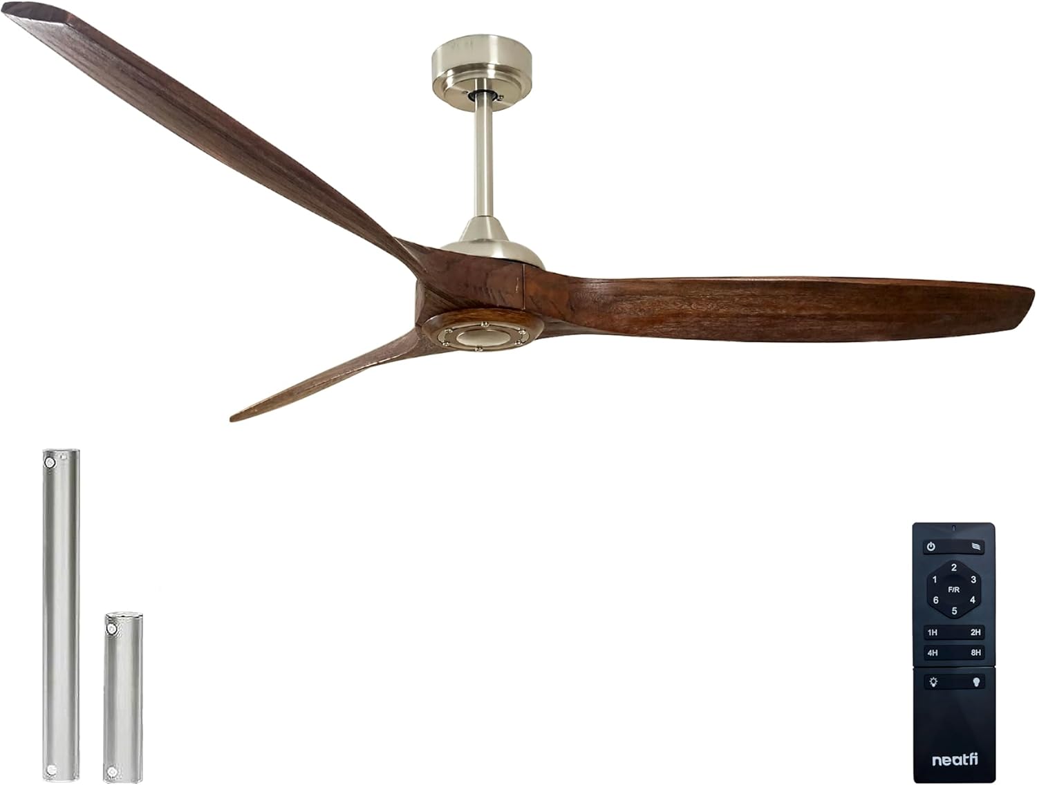 Neatfi Nordic Ceiling Fan, Reversible, Quiet DC Motor, 3 Solid Wood Blades, 6 Speed Setting, Down Rod Indoor Ceiling Fan No Light with Remote for Kitchen, Bedroom & Living Room (Light Wood, 60 Inches) 60 Inches Light Wood