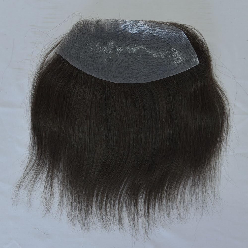 Peruka męska Peruka z linii włosów dla mężczyzn ludzkich 7x16cm PU Skin Base D Style Frontal Hairline Hairpieces Peruka dla mężczyzn(1B#)