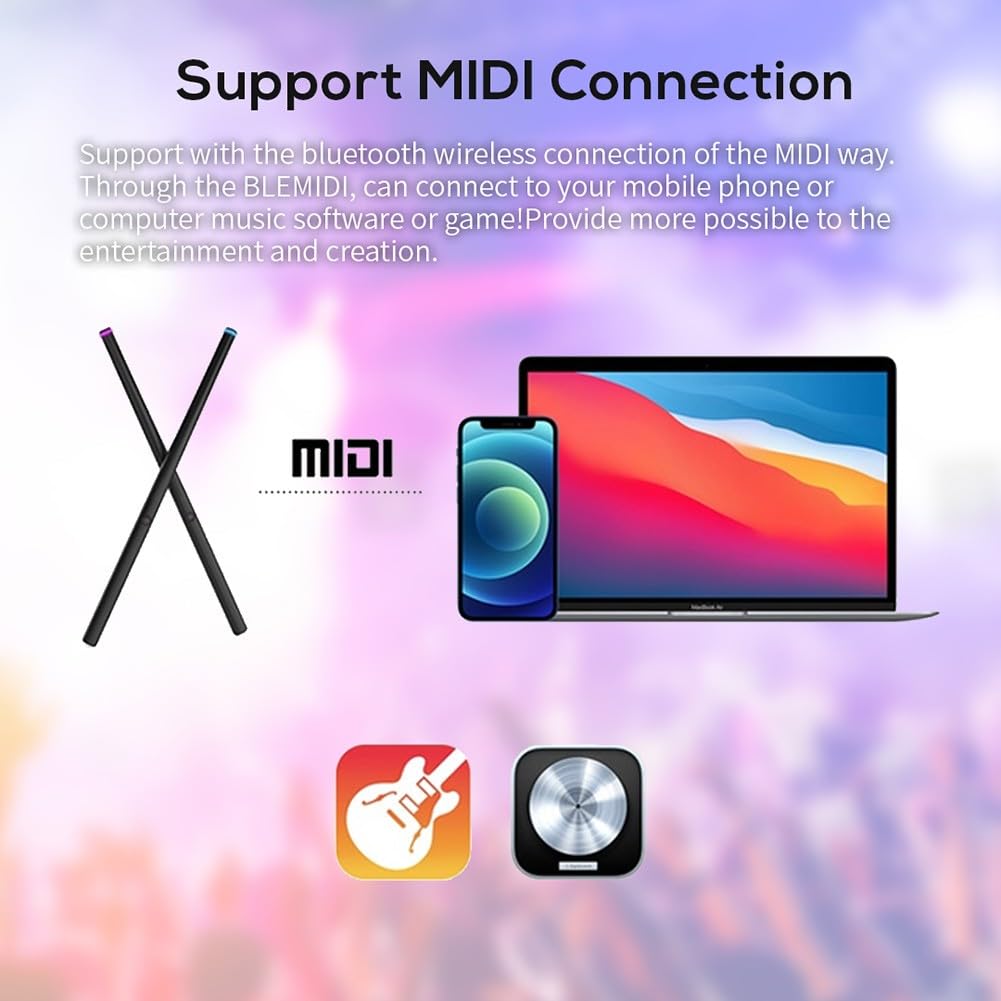 Tragbares elektrisches Lufttrommel-Set mit Fußwandler, virtuelles für Midi-Drum-Kit für iOS Android, leises Üben Reisen Drumming System Schwarz