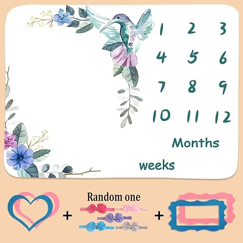 Miniatura 3 de BTXTPH504 - Manta mensual de hitos para bebé, tabla de crecimiento personalizada de pájaro floral azul, fotos de bebé, 48 x 40 pulgadas, fondo de