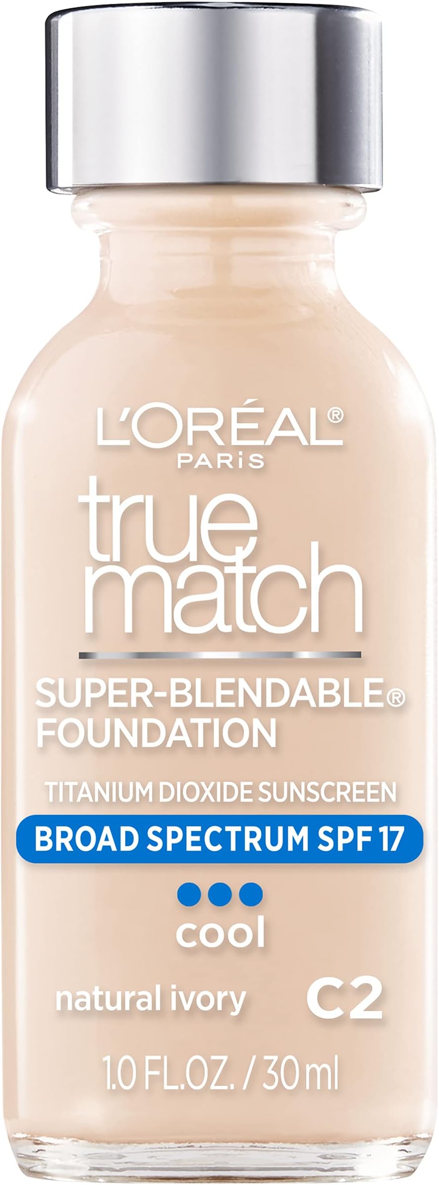 L’Oréal Paris Makeup True Match Super-Blendable Liquid Foundation, Natural Ivory C2, 1 Fl Oz (1 Count)