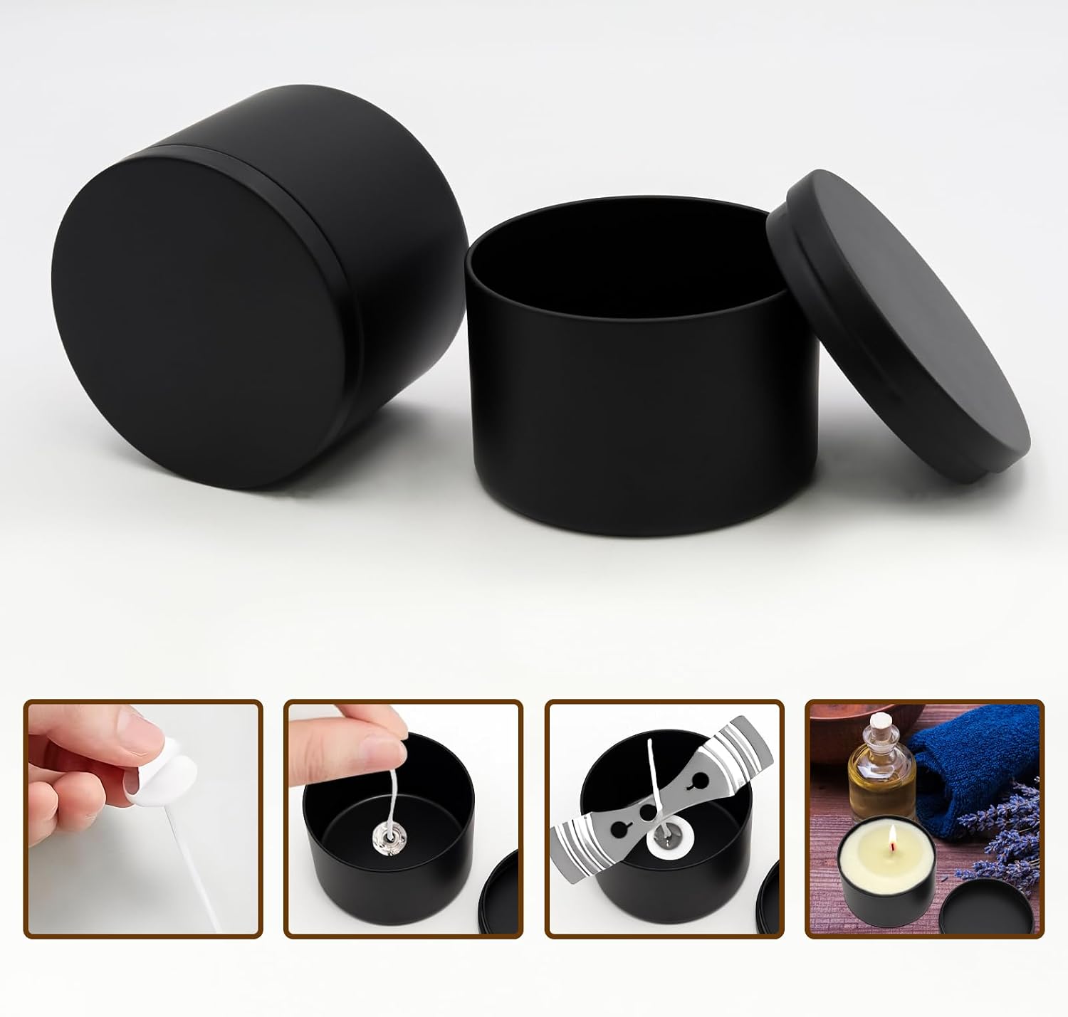 JAKOUE 4pcs Black 8oz Candle Tins with Lids - Premium Metal Candle Jars for DIY Craft, Wax Melts & Small Business (Leak-Proof Candle Containers) 80mm*60mm/3.15"*2.36"