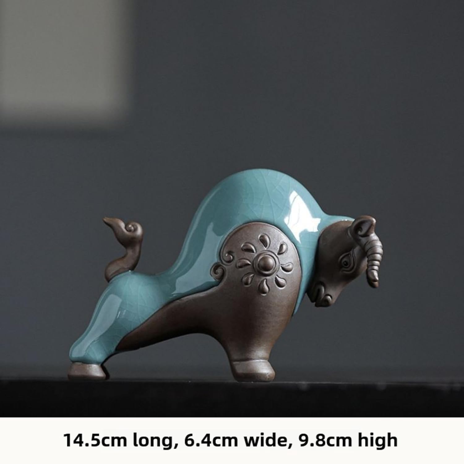 ハンドメイド 干支 牛 セラミックティーペット、14.5cm 5.8インチ、カンフーティープレイ装飾工芸品