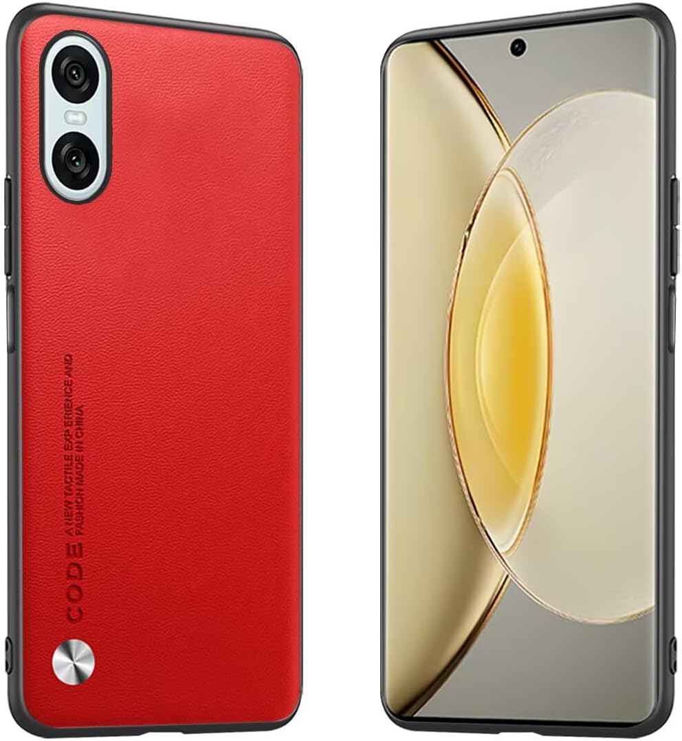 Case for Smartphone, Compatible with Sony Xperia 10 VI (Sixth Generation) (6.1 inches), CODE Series Metallic Leather Cover - Red