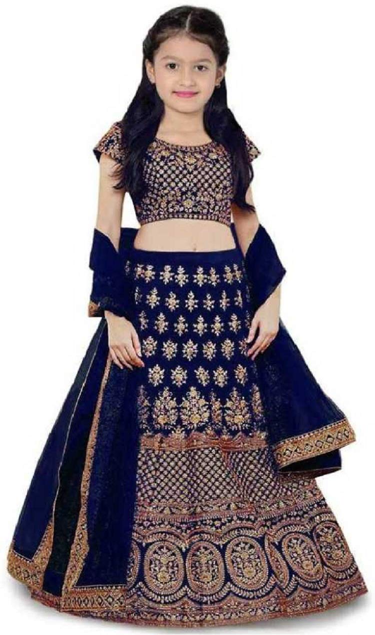 Indian Tulip Girl's Silk Semi-stitched Lehenga Choli