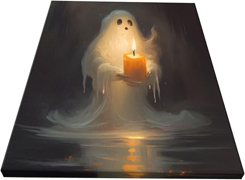 Miniatura 2 de WEASYYDS Arte de pared vintage de fantasma aterrador con vela, arte de pared de Halloween, imágenes espeluznantes, fantasma, bosque gótico, póster