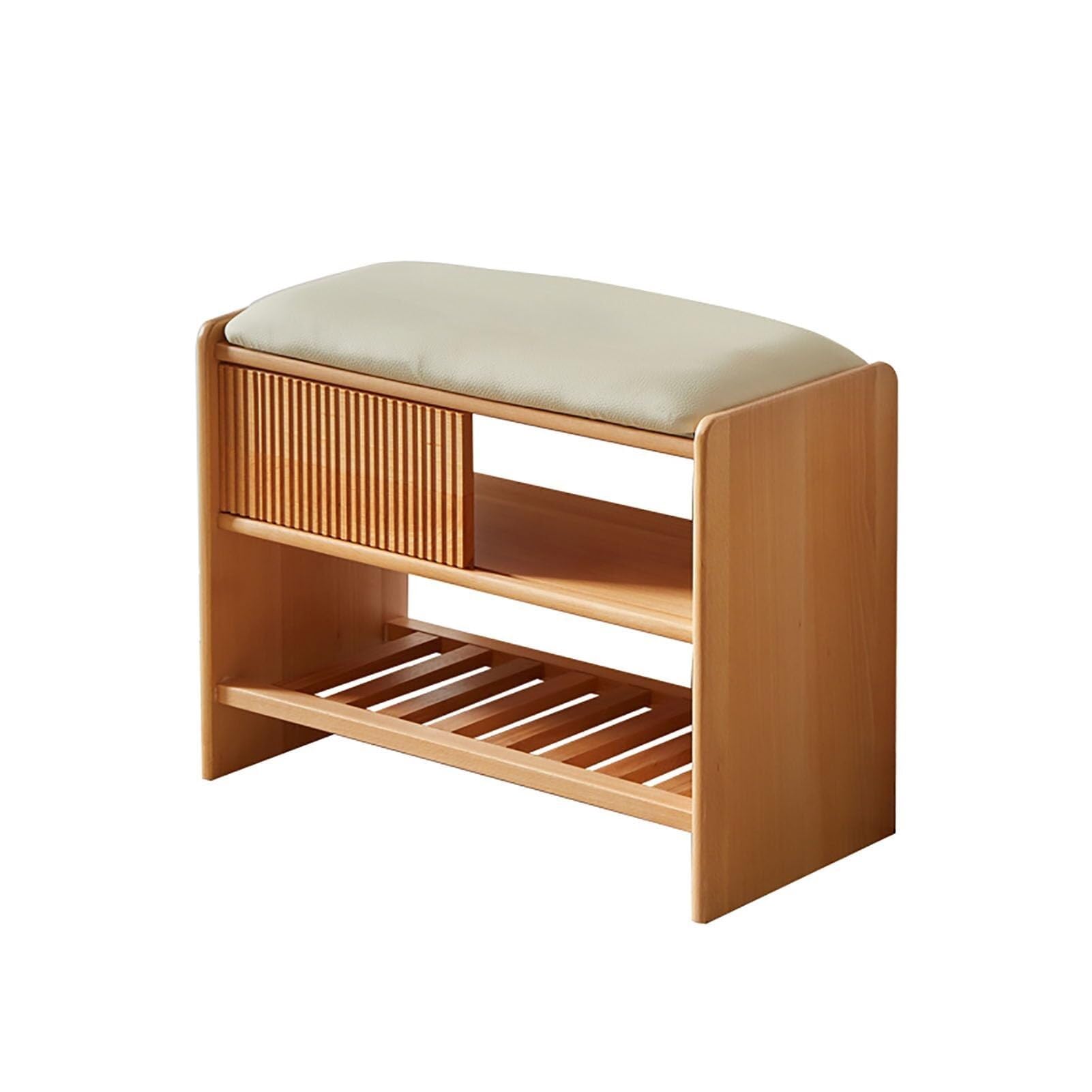 SDCFFC 2-Tier Shoe Rack Bench with Storage Farmhouse Entryway Bench with Soft Seat Cushion Wooden Storage Bench with Shelf for Hallway,Ideal for Home