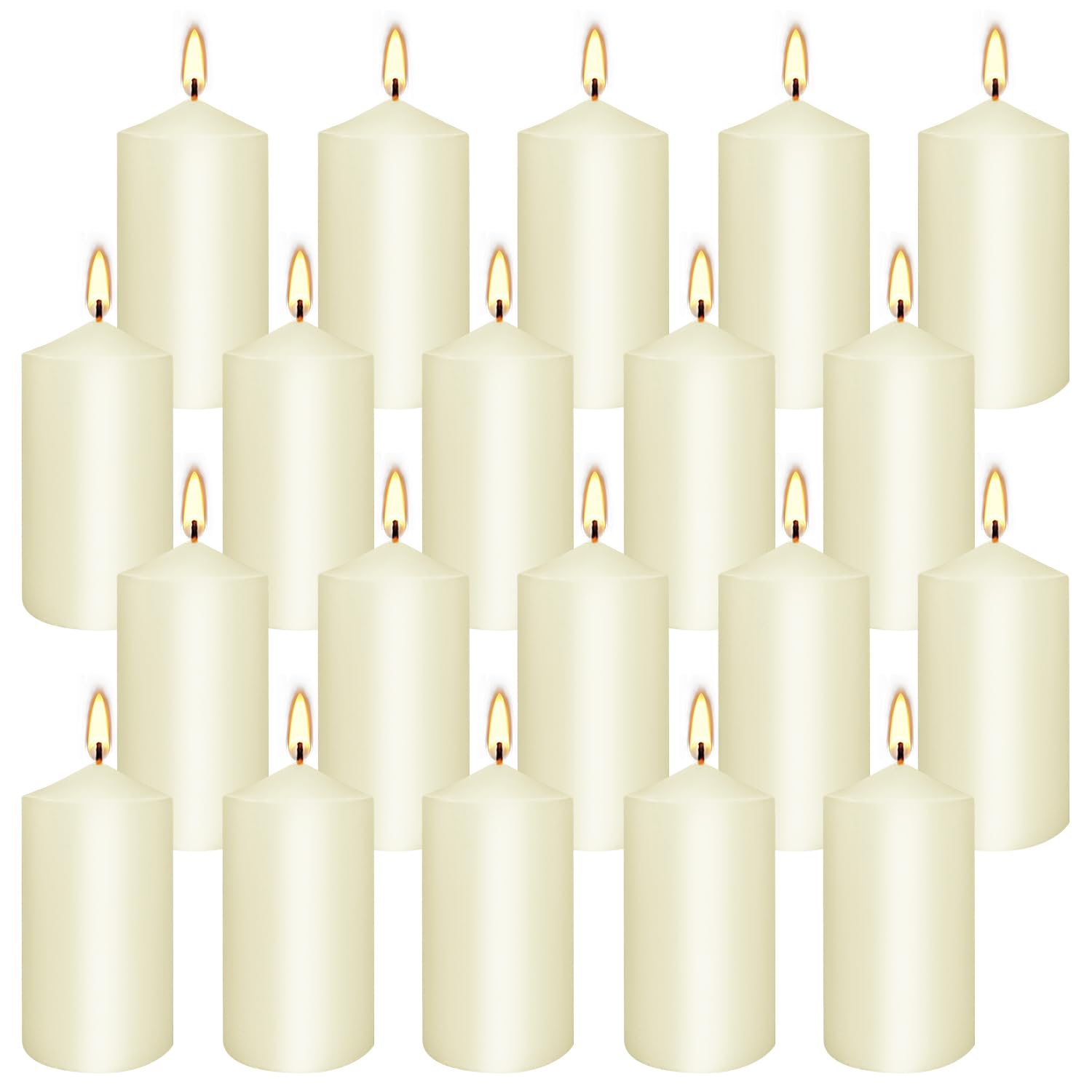 Set of 20 Ivory Pillar Candles,Dripless and Smokeless Dinner Candle, 2x4” Pillar Candles for Parties Weddings,Spa,Home Décor,Parties and Special Occasions.