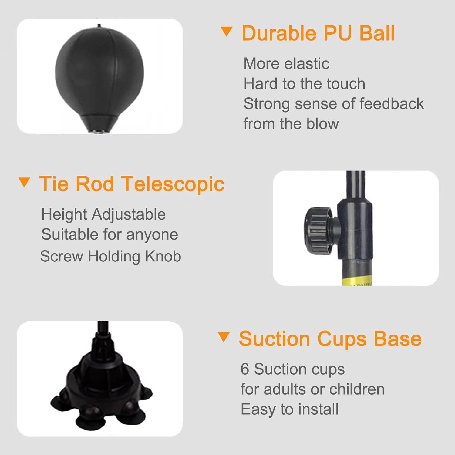 GTPBAO Black Punching Bags with Suction Cup Base, Reflex Speed Boxing Ball for Home Office Gym Martial Arts Center, Height 120-160cm
