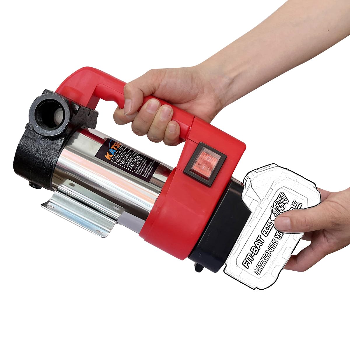 KATSU FIT-BAT 21V Bezprzewodowa Pompa Transferowa Oleju Napędowego Przenośna Samozasysająca Pompa Ekstrakcyjna Oleju Napędowego do Wymiany dla Traktora Karawany Łodzi Ciężarówki, Bez Baterii i