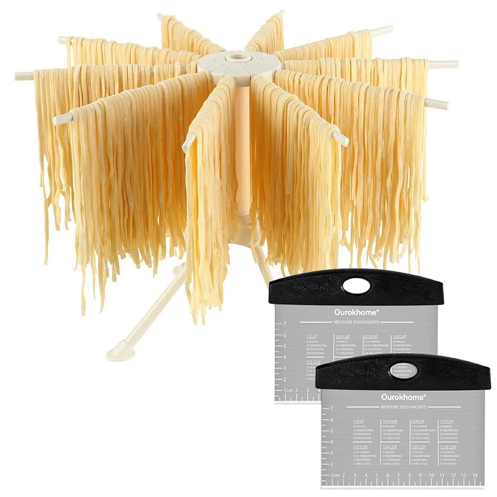 OurokhomePastry Dough Bench Scraper Knife and Collapsible Pasta Drying Rack, BPA Free Plastic and 430 Stainless Steel, Kitchen Tool, Dishwasher Safe