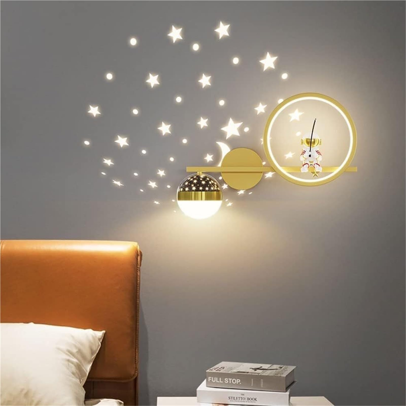 Kreatywna lampa ścienna astronauta, ściemnialna lampa LED z reflektorem gwiazd, lampa ścienna z połowy wieku, lampka nocna do pokoju dziecięcego, pokoju zabaw, kostka
