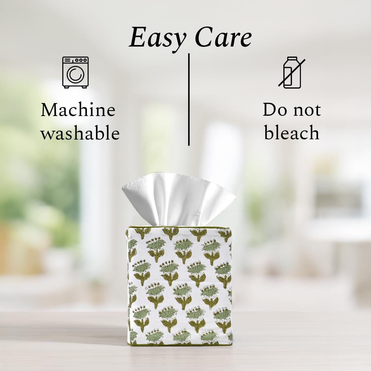 CPC Emerald Green Hand Block Printed Cotton Tissue Box Cover 5" x 5" x 5.5" Square Soft Reusable Boho Napkin Holder for Home Kitchen Dining Bathroom Office Cafe Spa Summer Thanksgiving - Image 8