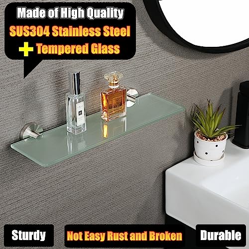 Alise Glass Shelf Bathroom Shelves Wall Mount,Floating Shelves For Bathroom,Sus304 Stainless Steel And Rectangular Tempered Glass Holder Rack Storage Organizer,Brushed Nickel Gdl5380-Ls #TOP1