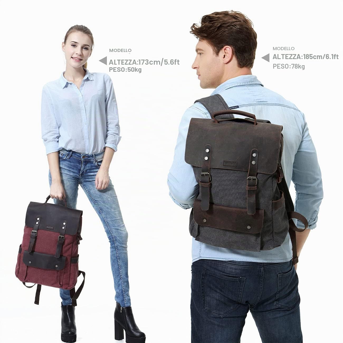 VASCHY Zaino da uomo, impermeabile, 15,6 pollici, zaino per la scuola, stile retrò, vintage, in pelle, per adolescenti, viaggi