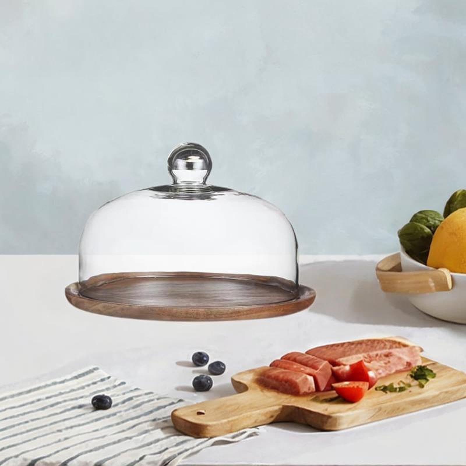 Milageto Soporte de Madera para Tartas con Tapa de Cristal, Bandeja para Servir Tartas, Bandeja Decorativa para Tartas, Soporte para Tartas, Magdalenas, Tapa de 23 Cm