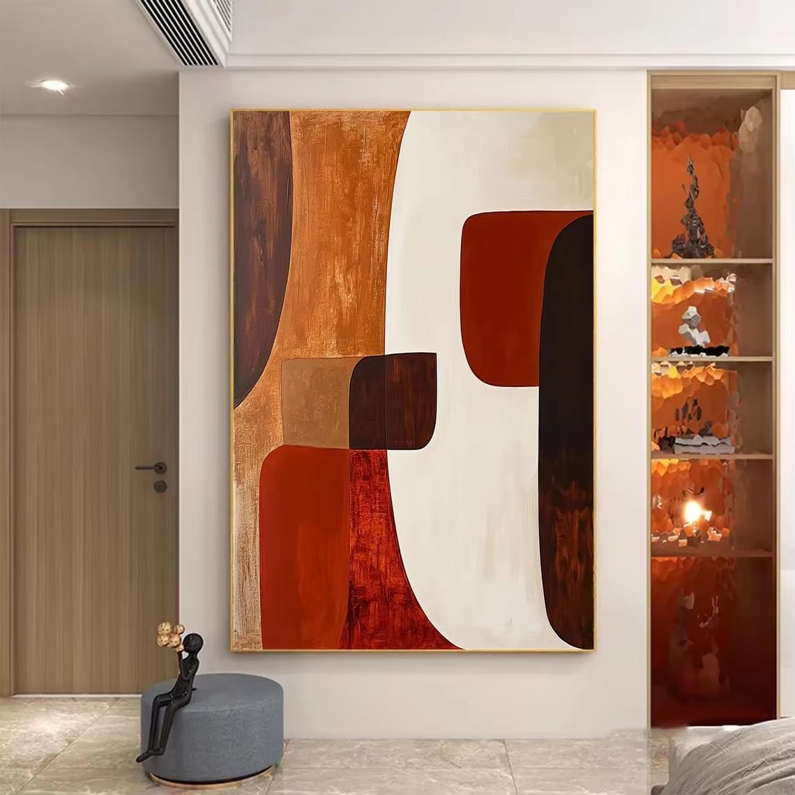 Peinture abstraite géométrique marron et rouge 40x60 cm - 5
