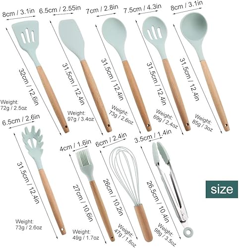 Miniatura 2 de Herramienta de cocina mango de madera resistente a altas temperaturas juego de utensilios de silicona no tóxicos para cocinar 9 piezasjuego de