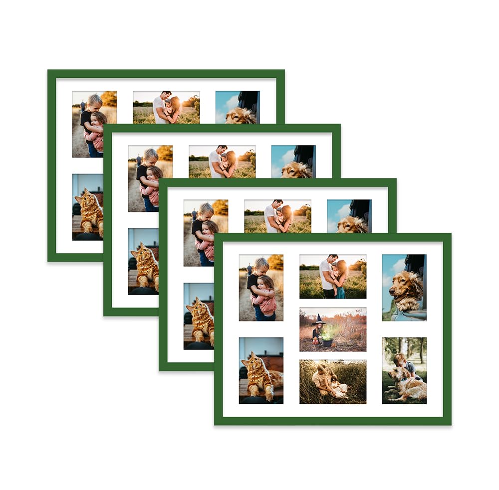 Green Multi Photo Frame - Holds 7 x 6x4 Pictures, Family Collage Picture Frame for Wall Display, 20x16 Frame size, Set of 4