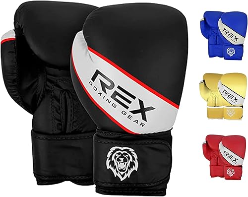 Rex - Guantes de boxeo para niños y adultos, guantes de entrenamiento de piel sintética de alta calidad para mayor rendimiento y protección con
