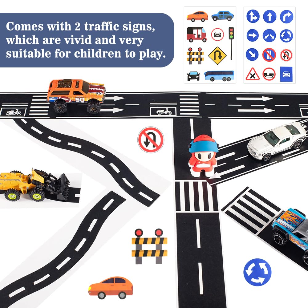 Kit Washi Tape Route Et Panneaux De Signalisation - 16 Rouleaux + 10 Autocollants, Pour Jeux Enfants