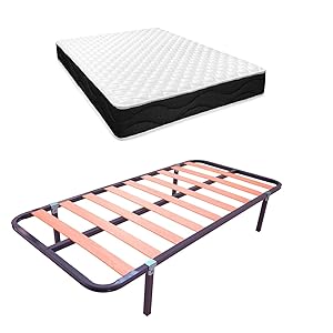 amuéblate online - Cama Completa con Colchón Venus Reversible + Somier de Láminas Basic con 4 Patas Abrazadera, 90 x 190