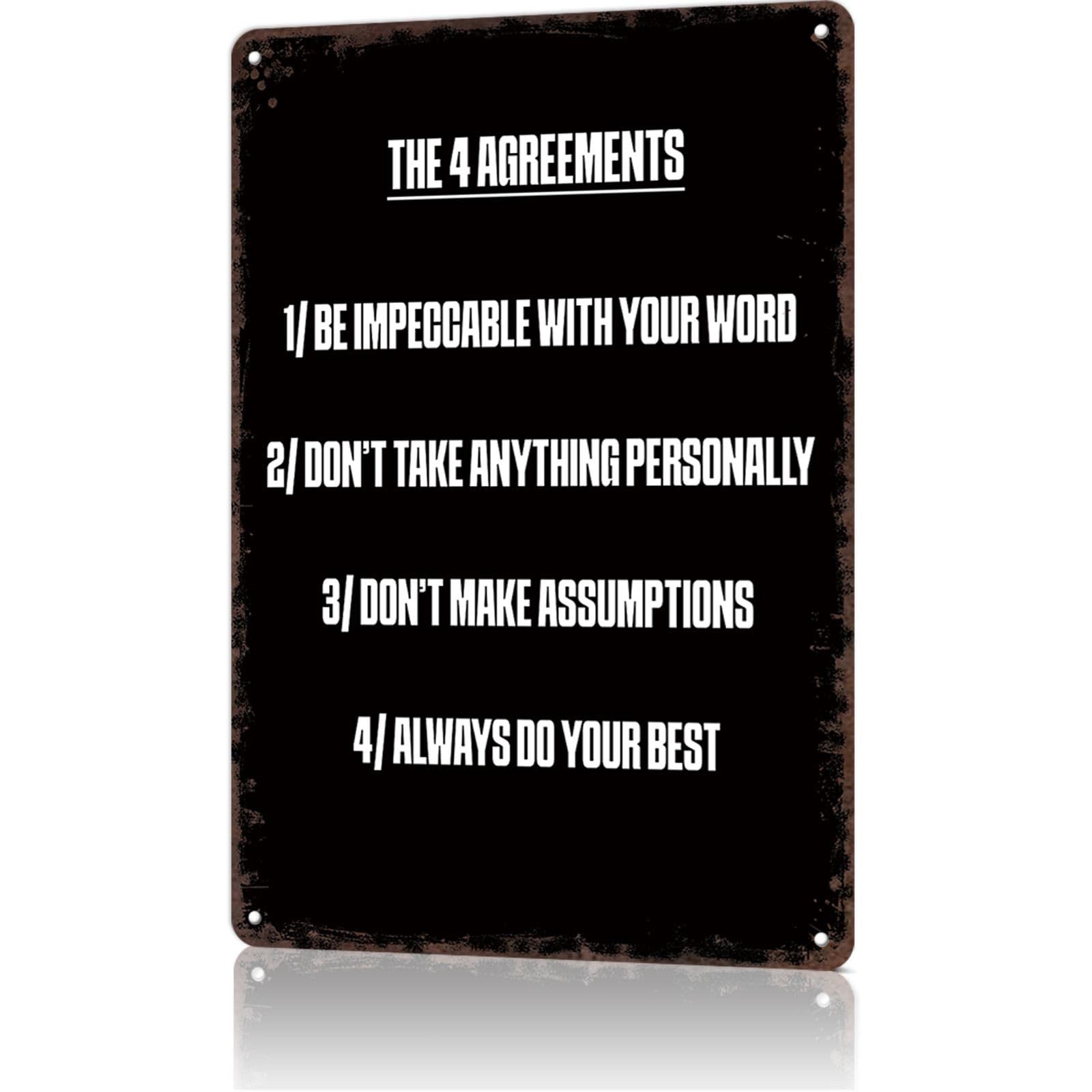 KWQDOZF Funny Metal Sign The 4 Agreements Vintage Tin Signs Poster For Home Room Bedroom Office Decor 8x12inch