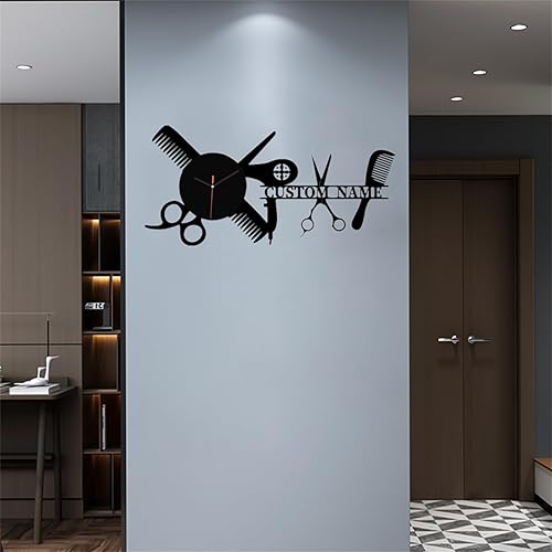 Miniatura 6 de Reloj de pared de peluquero personalizado para dormitorio, sala de estar, nombre personalizado, diseño moderno, peluquería, reloj de madera, reloj